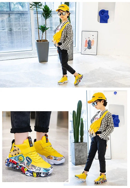Size 26-37 Children Sports Sneakers for Girls Kid Cartoon Graffiti Pattern Casual Shoes Boys Basketball Shoe Chaussures De Sport