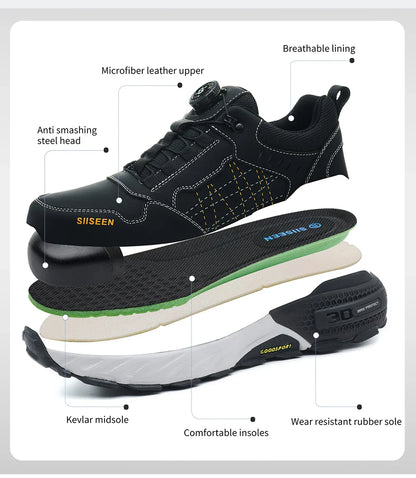 Men's Safety Shoes Steel Toe Anti- Crush Kevlar Fashion Outdoor Work Boots Industrial Workshop Button Style Footwear