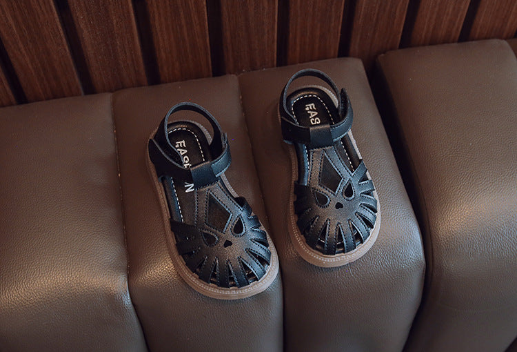 Children's Soft-soled Shoes Summer T-Strap Closed Toe Little Girls Princess Fashion Anti-Slip Korean Style Boys Beach Sandals