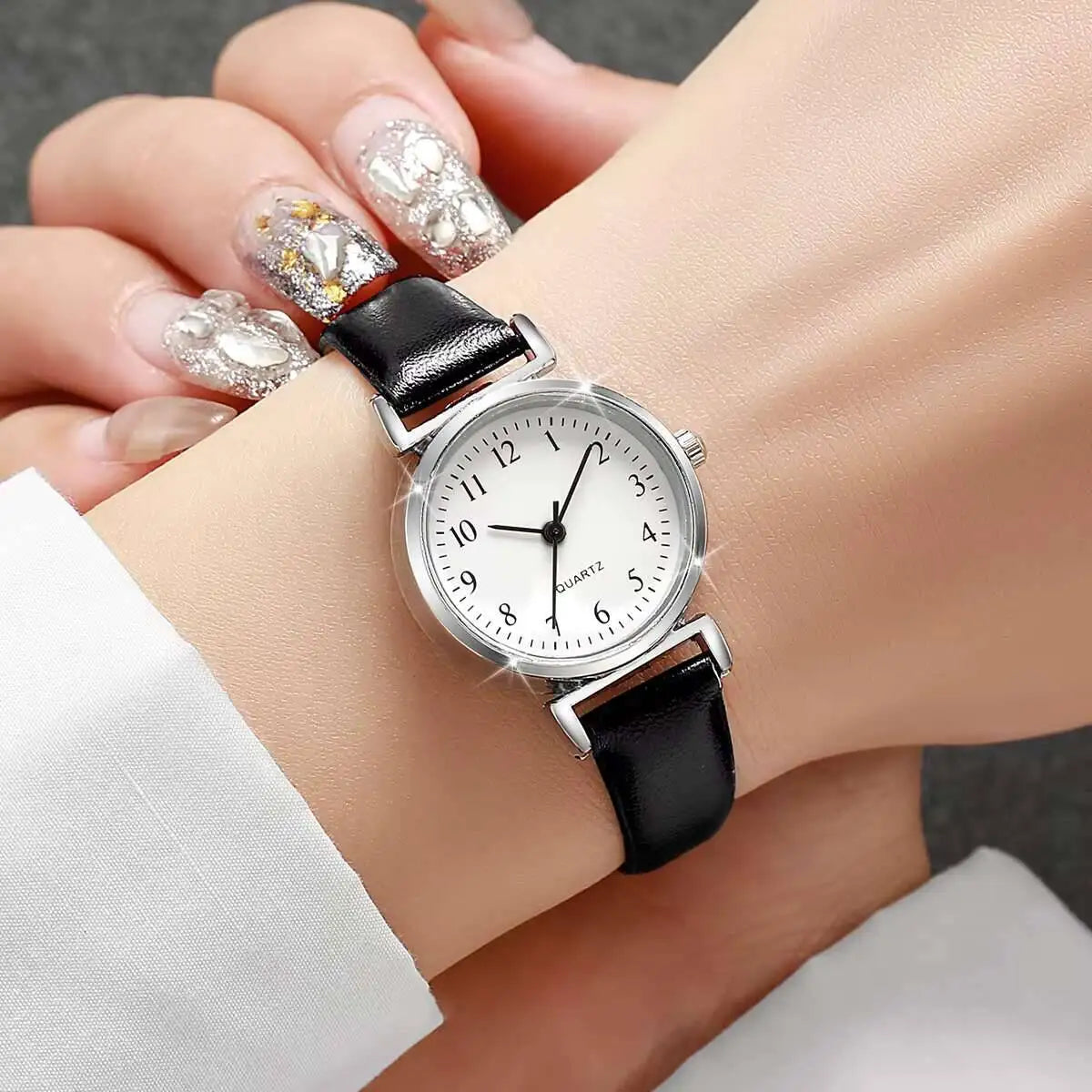 2PCS Fashion Women Quartz Watches Set Simple Small Dial Leather Strap Watch for Girls Reloj Mujer（Without Box）