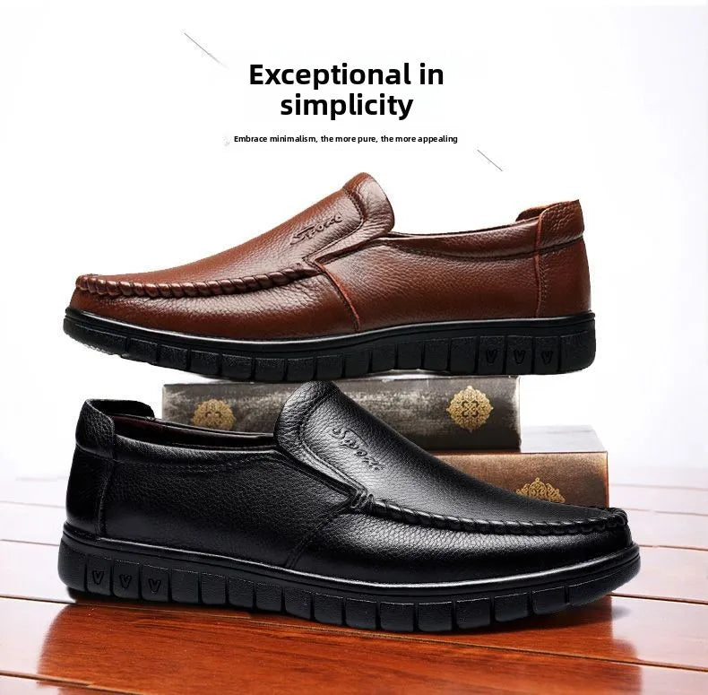Genuine Leather Men's Shoes Breathable Soft Bottom Casual Business Shoes for Middle-Aged And Elderly Spring Autumn Wear
