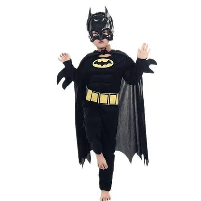 Kids Boys Muscle Costume with Mask Cloak Movie Character Superhero Cosplay Halloween Kids Bat Cosplay Jumpsuit Hero Costume Suit