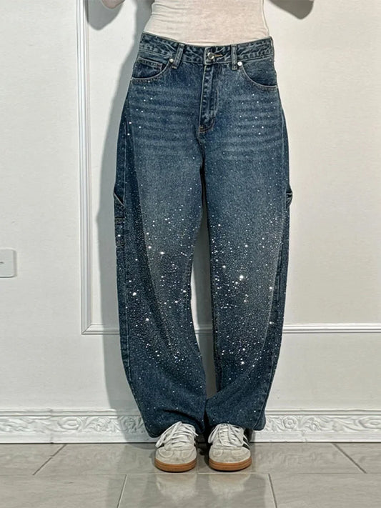 Y2k Street Oversize Loose Shining Female Wide Leg Pants