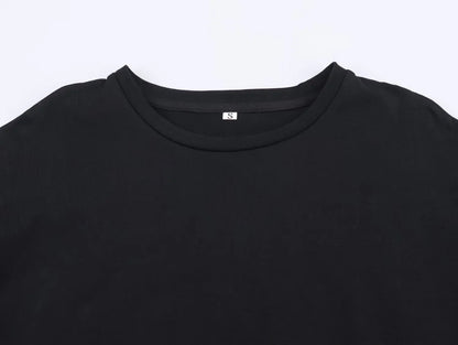 Lace Splice Asymmetry T-shirt  Women Fashion Autumn Winter O-neck loose Tee Top Chic Female Long Sleeved T-Shirts Mjuer