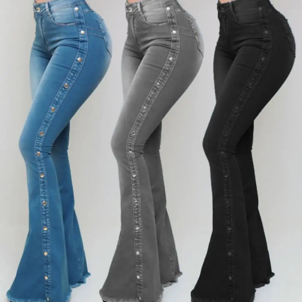 Mid Waisted Stretch Flare Jeans Women Denim Pants
