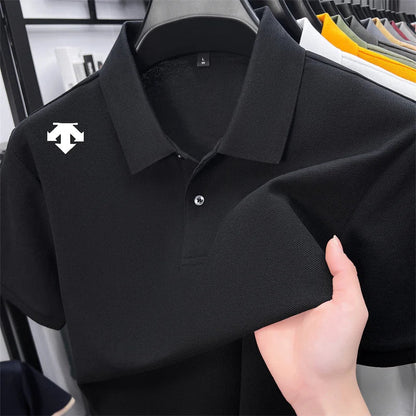 100% men's summer luxury brand polo shirt lapel geometric printing short sleeves t-shirt outdoor leisure men clothing tops