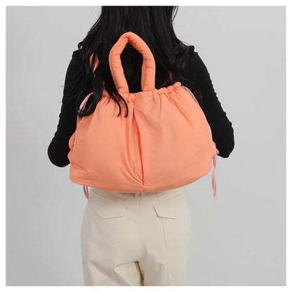Casual nylon padded tote bag designer soft puffer women shoulder crossbody bags Simple Vintage large capacity handbags 2026