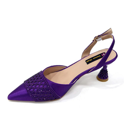 Elegant Nigerian Women’s Wine Colour Heeled Shoes and Rhinestone Handbag Set – Italian Design for Parties and Weddings