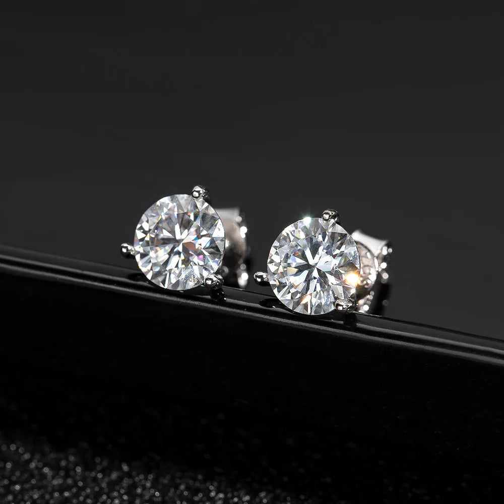 D VVS1 Round Moissanite Earring 3 Prongs Setting Classic Trendy Women Man Fine Jewelry GRA Certified 925 Sliver Earring