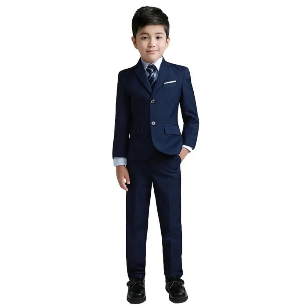 Vintage Boy's 4 Pieces Suit Set Jacket Vest Pants Bow-tie Kids Formal Tuxedo Slim Fit Slit Pocket Child Blazer Suits
