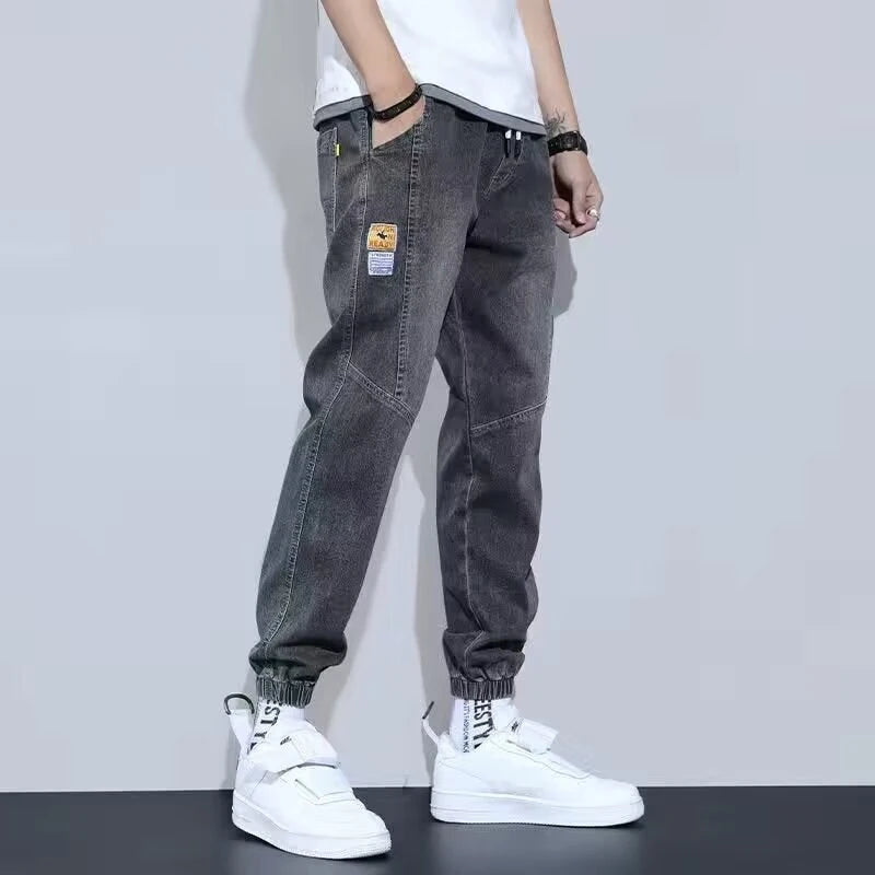 Men Jeans Elastic Tie Up Harem Denim Pants Male Bound Feet Designer Cargo Joggers Denim Trousers Daily Narrow Leg Casual Jeans