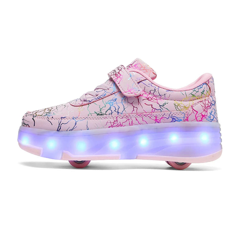 4 Wheel Dual-Use Roller Skates with Detachable Wheels ,Sneakers with LED Boys Girls Shoes with Wheels,Speed Skate Sizes 29-42