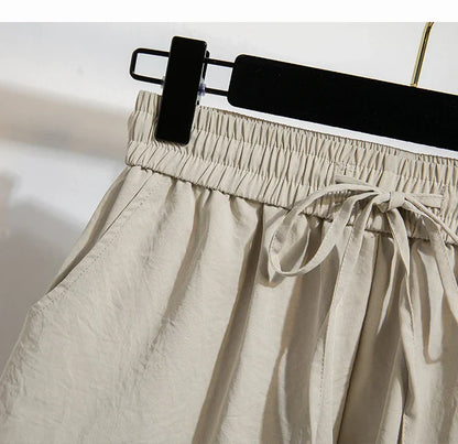 Plus Size Summer Shorts For Women 2025 Summer Ice Silk Drawstring Large Size Loose Shorts Women Korean Streetwear Shorts Female