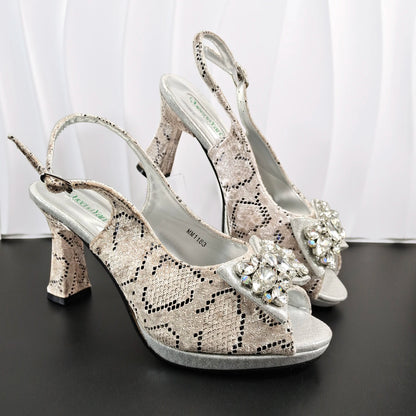 INS Purple Rhinestone-Embellished and Colorful Striped Design Party Wedding Peep Toe Bigger Size Ladies High Heels and Bag Set