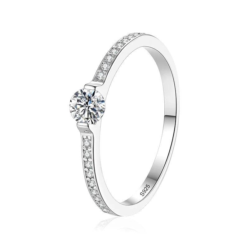 0.3ct 4mm D VVS1 Moissanite Rings for Women Sparkling Wedding Eternity Bands S925 Sterling Silver Jewelry Classic Ring