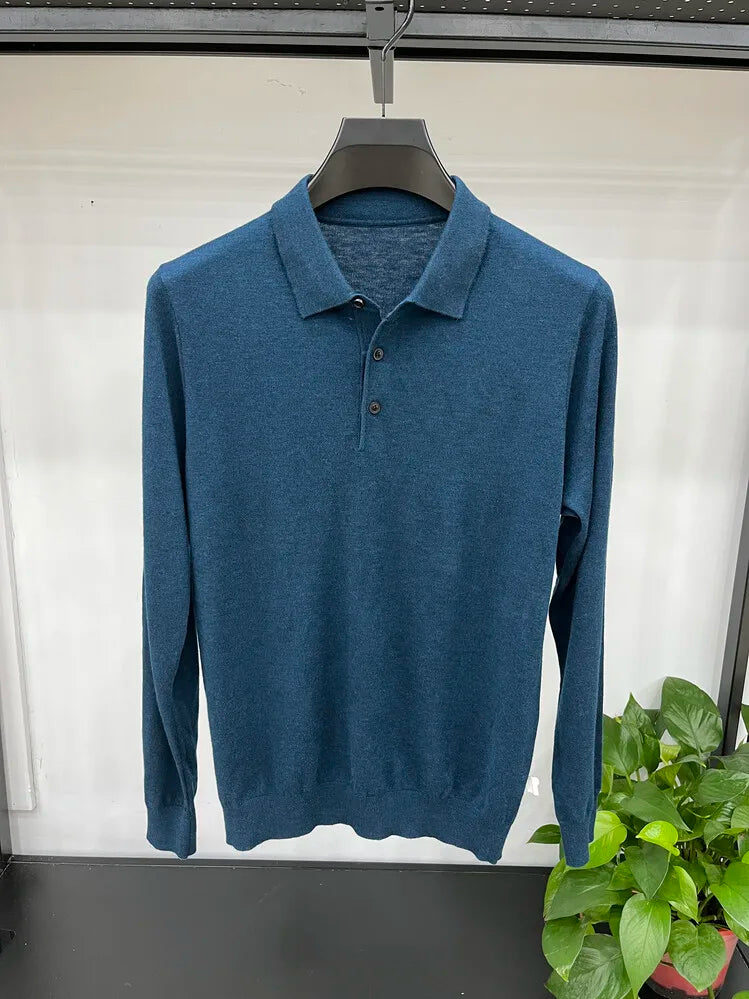 Men's Long Sleeve Fashion Casual Polo, Shirt Collar Pullover Sweater. Business Sweater T-shirt Golf Spring & Autumn Wool
