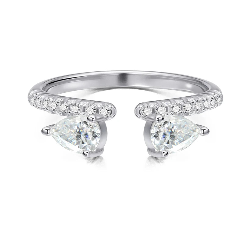 Double Pear Cut Moissanite Rings for Women Adjustable 5-9 Size Lab Diamond Wedding Female Jewelry 925 Sterling Silver