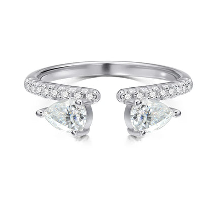 Double Pear Cut Moissanite Rings for Women Adjustable 5-9 Size Lab Diamond Wedding Female Jewelry 925 Sterling Silver