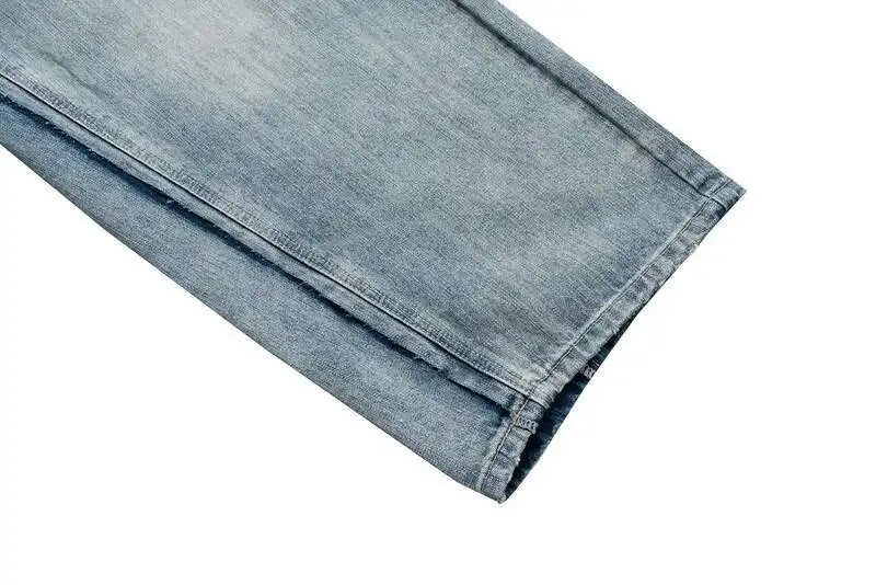 Niche Colorblock Patchwork Wide Leg Blue Jeans Men's Spring 2025 New Straight Double Waist Design Denim Trousers 28W6048