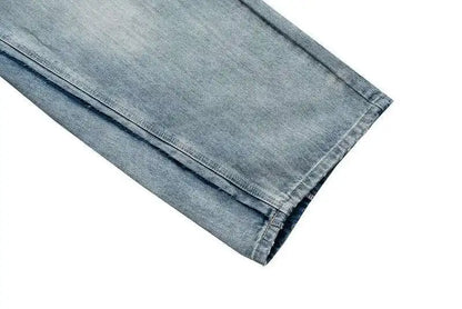 Niche Colorblock Patchwork Wide Leg Blue Jeans Men's Spring 2025 New Straight Double Waist Design Denim Trousers 28W6048
