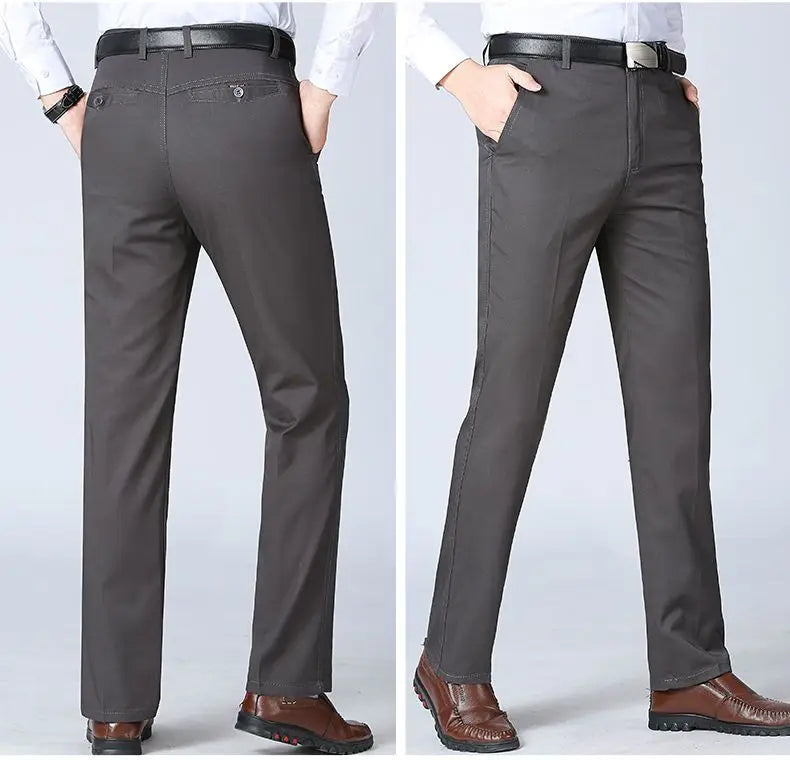 Men's 100% Cotton Autumn Thick Summer Thin Trousers Fashion Cargo Pants Smart Casual Solid Khaki Gray Brand Suit Pant GOZBKF
