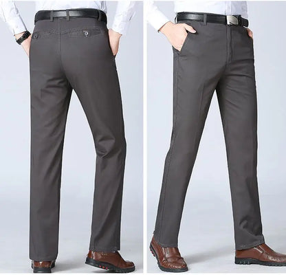 Men's 100% Cotton Autumn Thick Summer Thin Trousers Fashion Cargo Pants Smart Casual Solid Khaki Gray Brand Suit Pant GOZBKF
