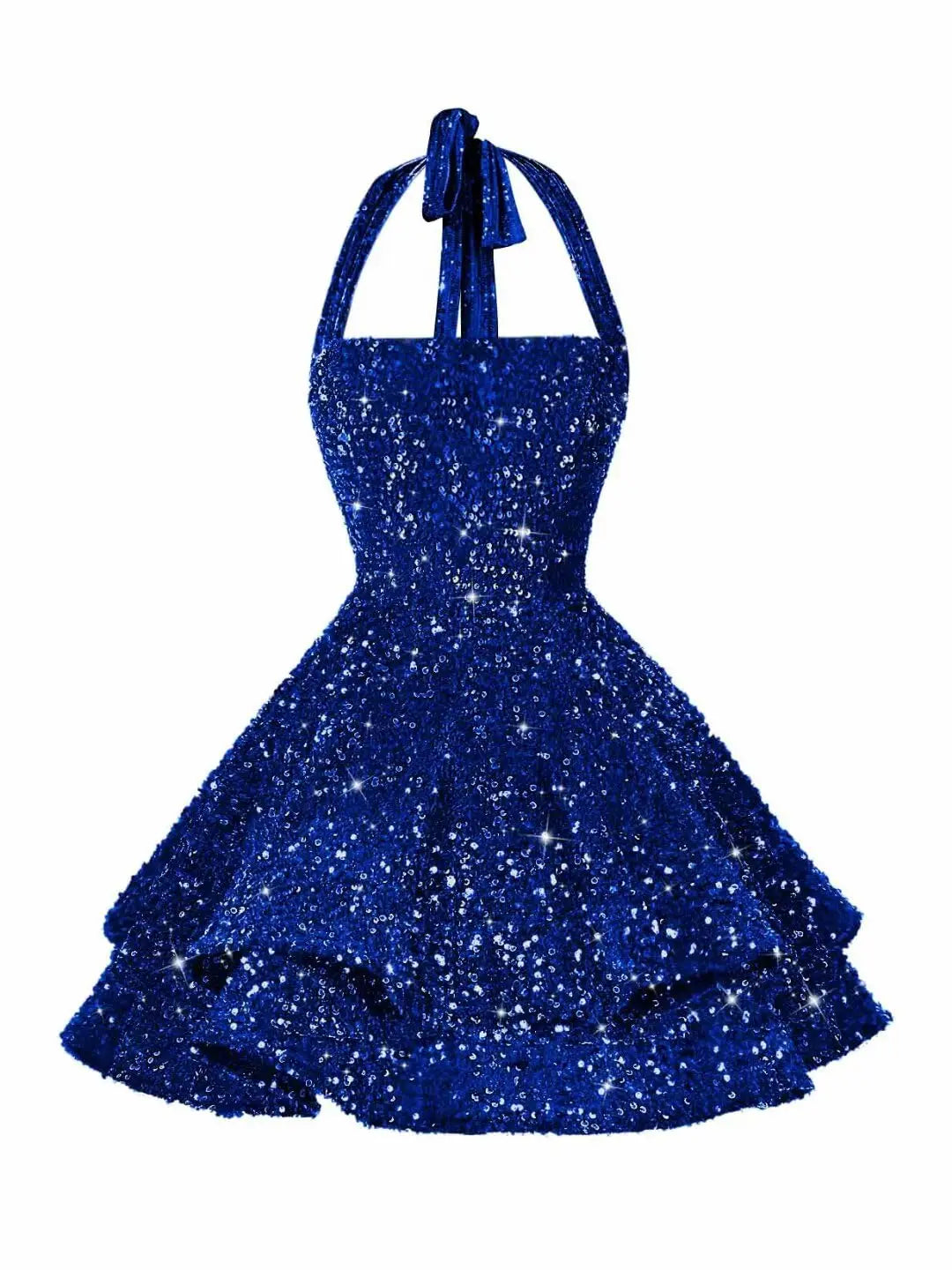 Sequin Short Homecoming Dress for Teens Short Prom Dresses Halter Neck Sparkly Tiered Cocktail Party Gowns