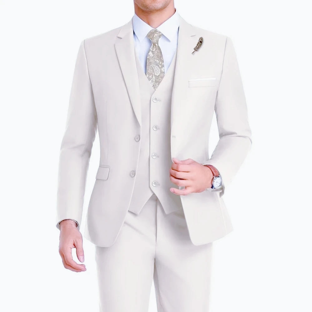 High-Quality Slim Fit Wedding Men's Suit Luxury Elegant Business Fashion Men Clothing 3 Piece Notch Lapel Blazer Vest Pants Set