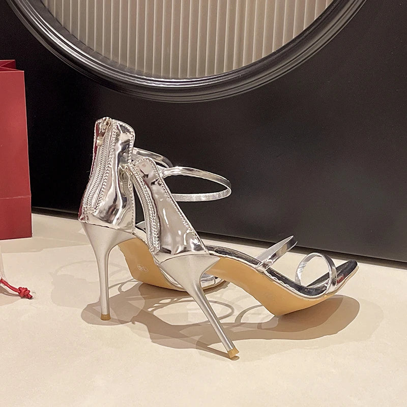 2026 Women's Summer New Sexy Stiletto Heels Sandals Fashion High-quality Banquet Zipper Strap Combination High Heels