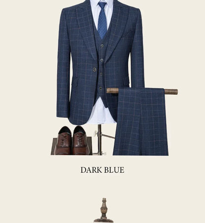 High Quality khaki Plaid suit Formal Business Office Men's Suits Fashionable and Casual evening gown