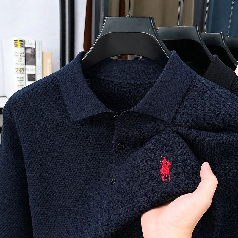 Light Luxury Cotton Long Sleeved T-shirt Men's Fashion Trend Lapel Autumn Paul Embroidery Polo Shirt Men's Long Sleeved Clothes