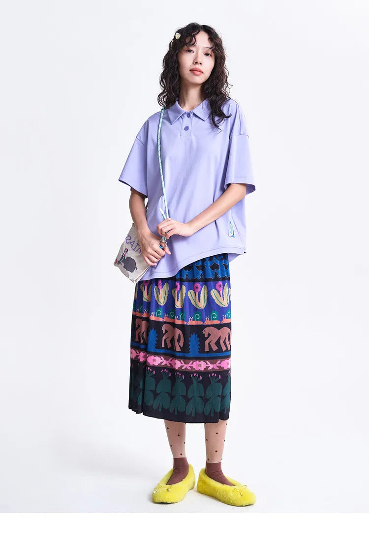 A-line Skirt 2026 Spring New Elastic Waist Colorful Floral Print Pleated Commuter Retro Style Skirt For Women 3ELC20607