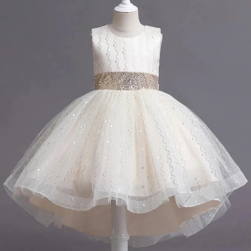 Summer Children's Wedding Celebration Party Evening Dress Sleeveless Sequins Formal Ball Birthday Party Girl Princess Dress