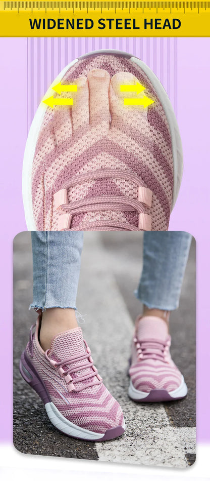 Ladies Safety Shoes Steel Toe Anti- Crush Fashion Pink Work Shoes Women's Footwear Comfortable Breathable for Office Use