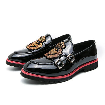 Sapatos de Couro Masculinos de Luxo com Bordados Tamanho 38-48 Confortáveis Pretos Formais para Homens Casamento Festa Social Masculino