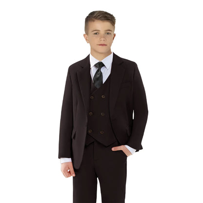 Boy's Solid 4-Piece Suit Set, Single Button Blazer Jacket, Vest, Pants Bow-tie, Wedding Party Dresswear for Kids In Stock