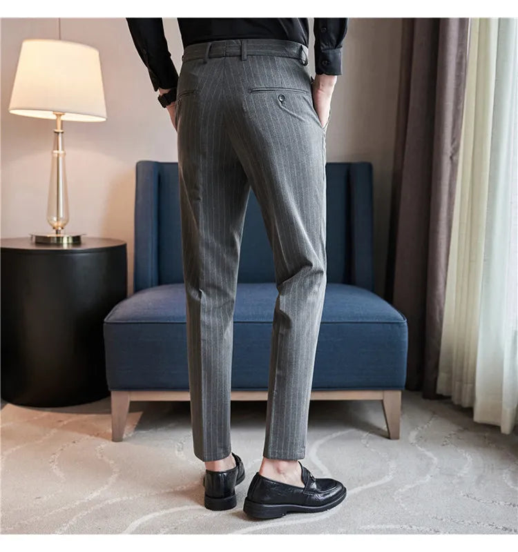 Men's Slim Fit Pinstripe Dress Pants, Stretch Comfort and Thickened Fabric for Business Casual Office Wear