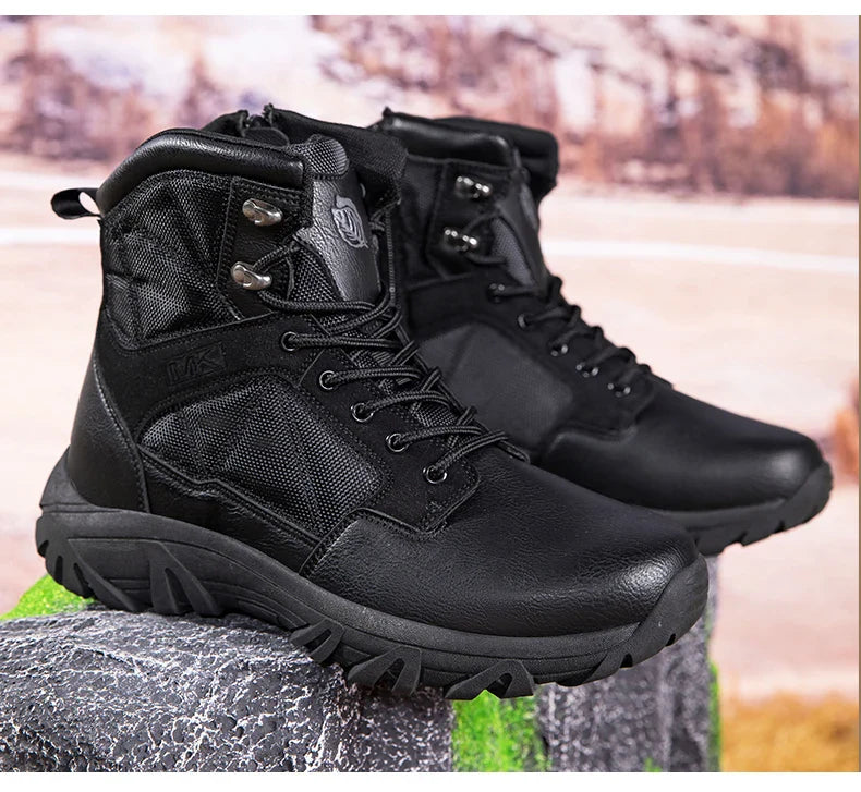 Brand High-Top Leather Men's Boots Breathable Desert Combat Men Work Ankle Outdoor Non-slip Hiking Boots Men's Motorcycle Boots