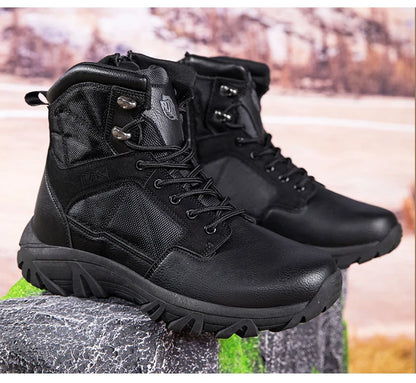 Brand High-Top Leather Men's Boots Breathable Desert Combat Men Work Ankle Outdoor Non-slip Hiking Boots Men's Motorcycle Boots