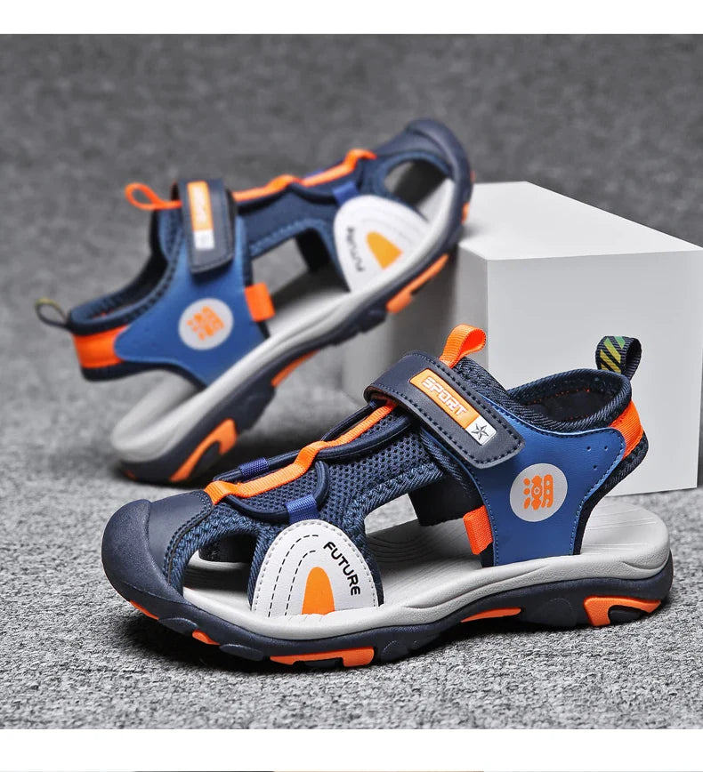 New Style 2024 Summer Beach Water Children Sandals Fashion Shoes Outdoor Non-slip Soft Bottom Shading Leather Boys Comfortable