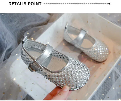 Girls Flat Shoes Sparkling Hollowed-Out Princess Shoes for Kids 2025 Summer New Sandals Mesh Hook&loop Toddlers Breathable Ins