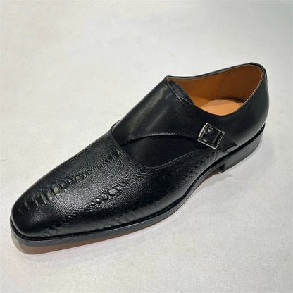 Luxury Men's Loafers Genuine Leather Men's Slip on Wedding Party Formal Shoes Metal Buckle Round Toe Men's Dress Shoes