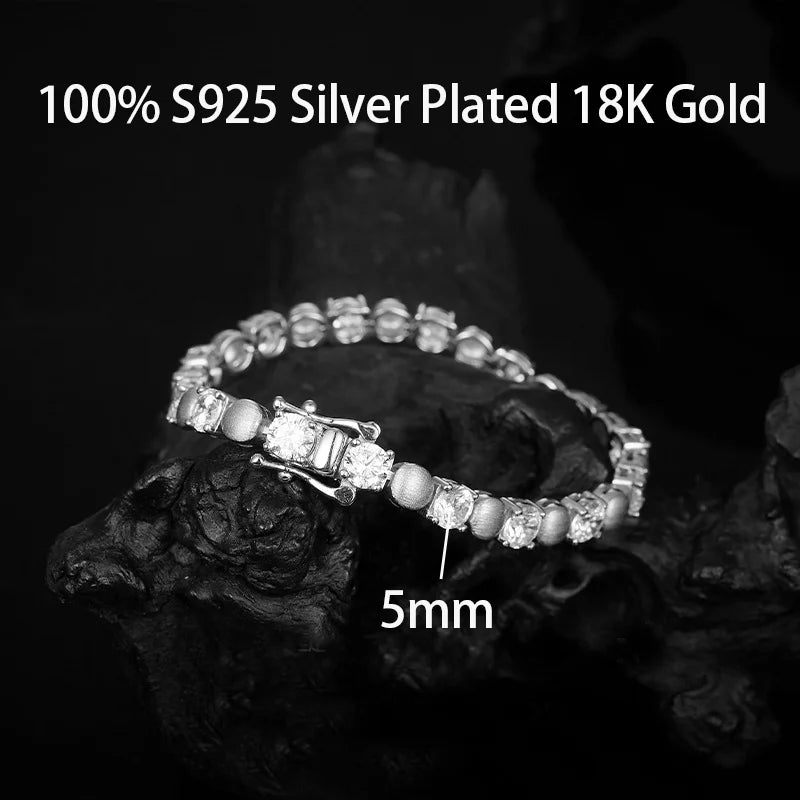 each 5mm Round Moissanite Necklace Bracelet Set for Women S925 Silver Plated 18K Gold Wedding Party Fine Jewelry Gift
