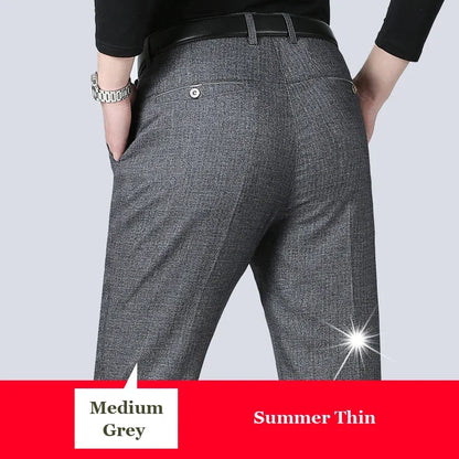 Autumn Summer New Men's Slim Business Pants Fashion Stretch Thicken Casual Trousers Brand Solid Pant Black Navy Plus Size GOZBKF
