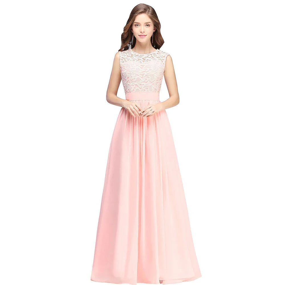 Floor Length Lace Chiffon Prom Gowns For Party Sweetheart Neckline Long A Line Bridesmaid Dress Pink Maid Of Honor Dress