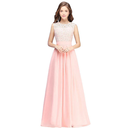 Floor Length Lace Chiffon Prom Gowns For Party Sweetheart Neckline Long A Line Bridesmaid Dress Pink Maid Of Honor Dress