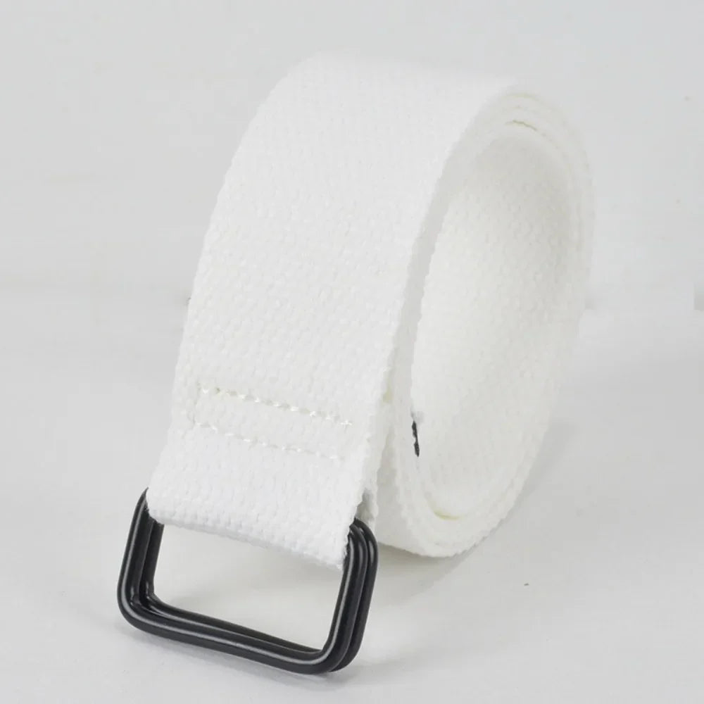 Fashion Free Punch Canvas Belt Cotton Canvas Cloth Fabric Buckle Belt Double Ring Buckle Best Canvas Belts Men's