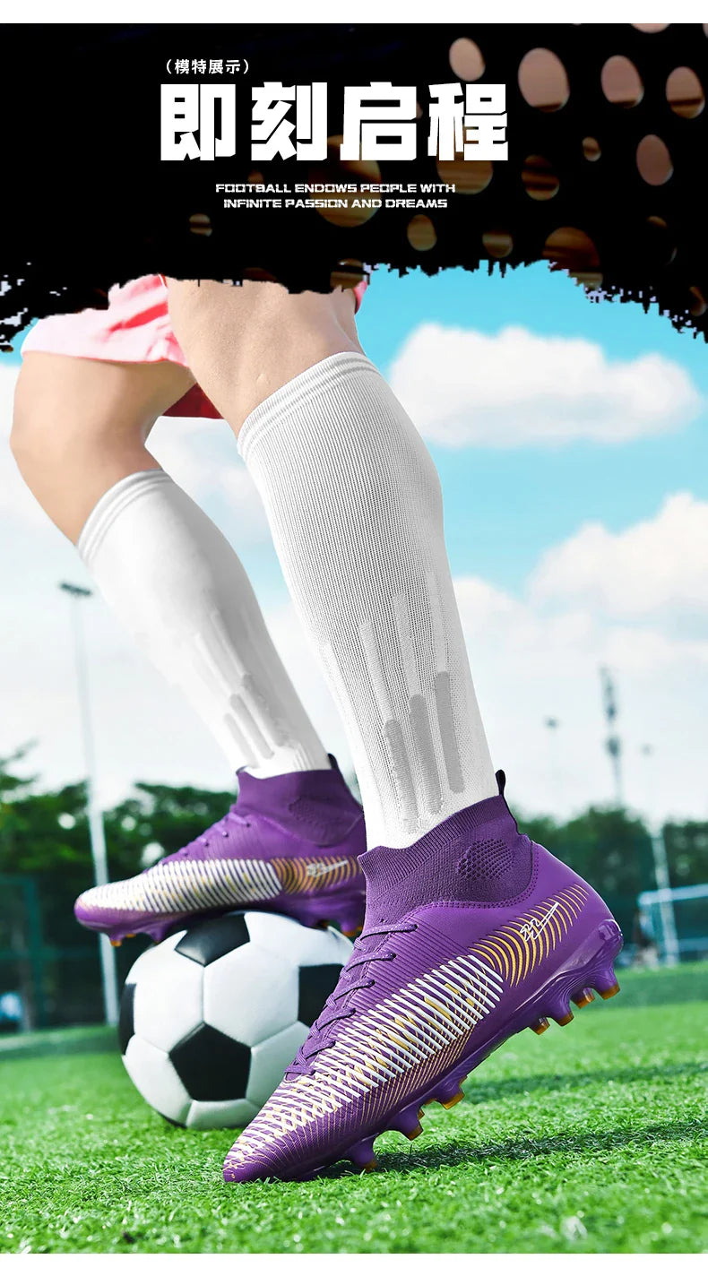 Double Star 2026 New High-Top AG Soccer Boots, Long Studs, for Teenagers, Primary School Students, Adults and Kids, Match & Trai
