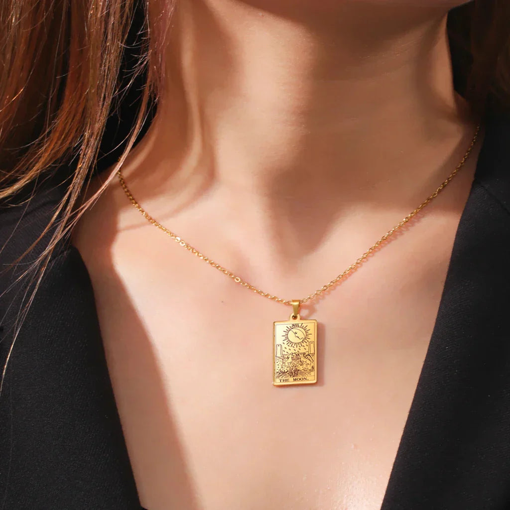 Tarot Cards Necklace Women Stainless Steel Necklace Wealth Amulet Classic Tarot Major Arcana Divination Charm Jewelry