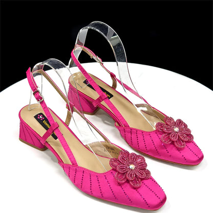 Party Shoes And Bag Ladies Heel Decoration Pure Elegant Flower Wedding Shoes And Bag Full rhinestone Fashion Handbag